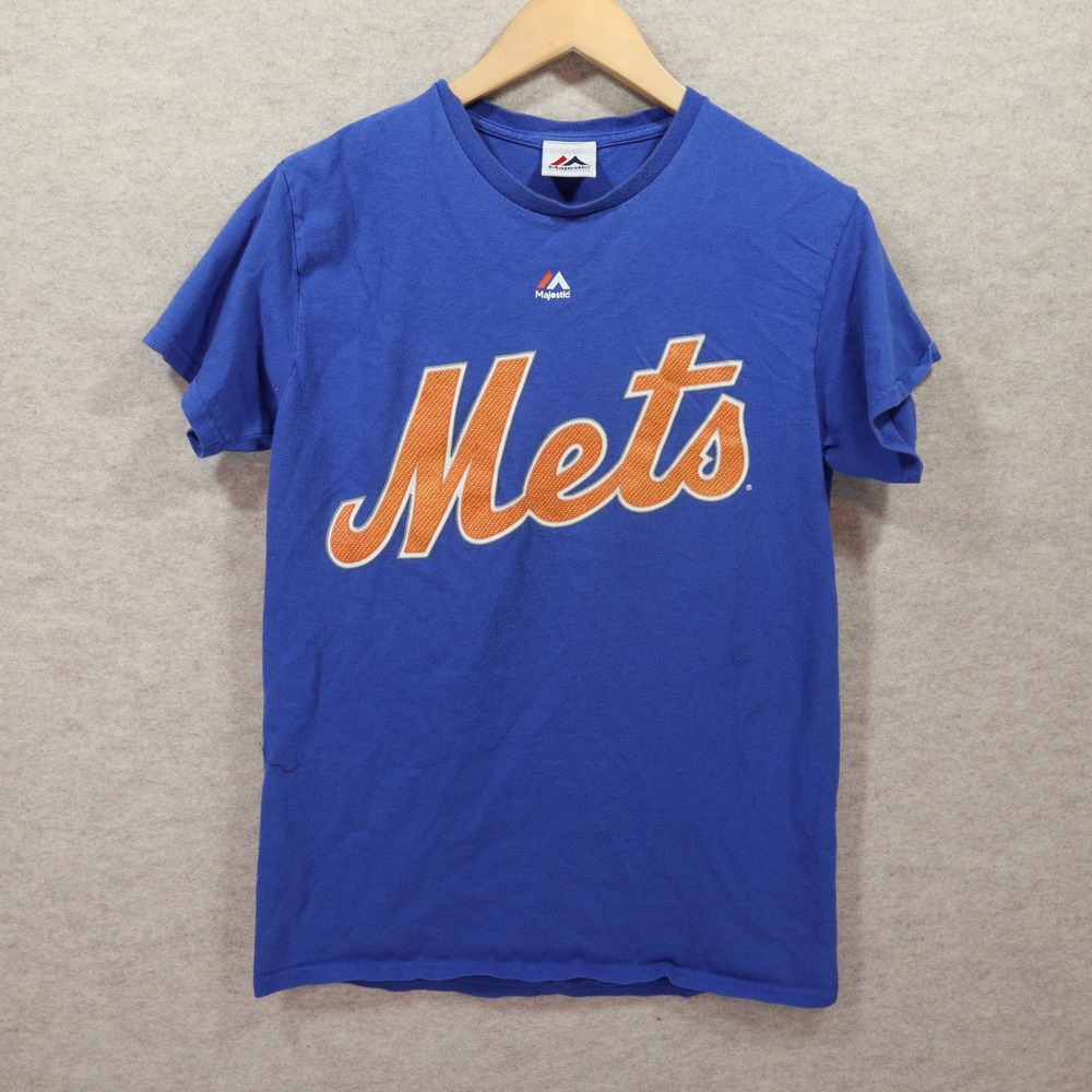 Majestic Mets T-Shirt Small Blue Y2K Graphic Logo MLB Fan Gear